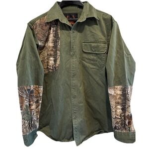 Tallwoods Shirt Mens Sz Large Green Camouflage Cotton Canvas Long Sleeve Pockets